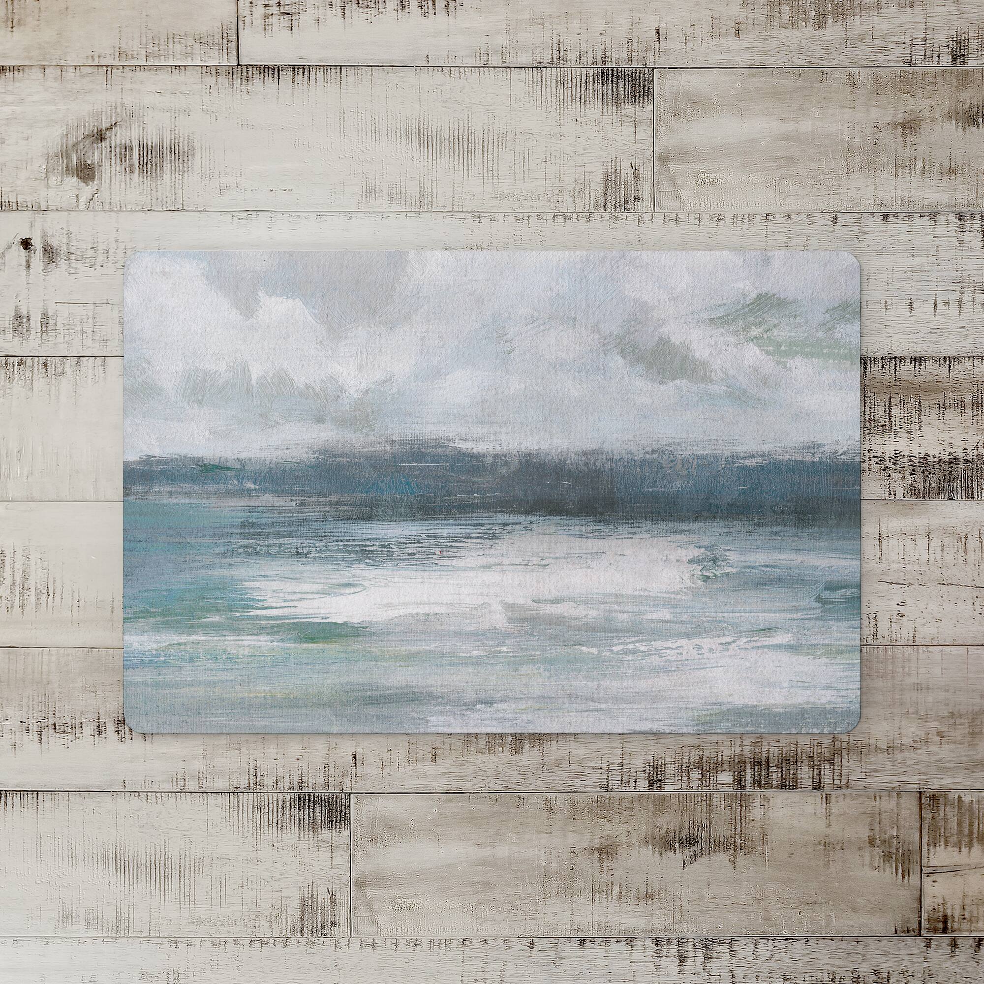 Navy And Sage Horizon Line 18" x 27" Floor Mat